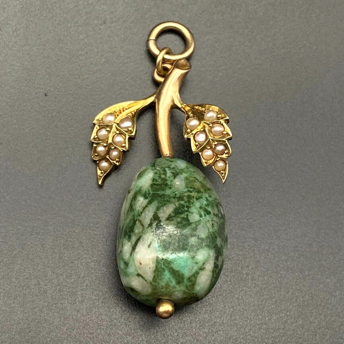 Vintage British 15CT 15K Yellow Gold Pearl Green Stone Pendant