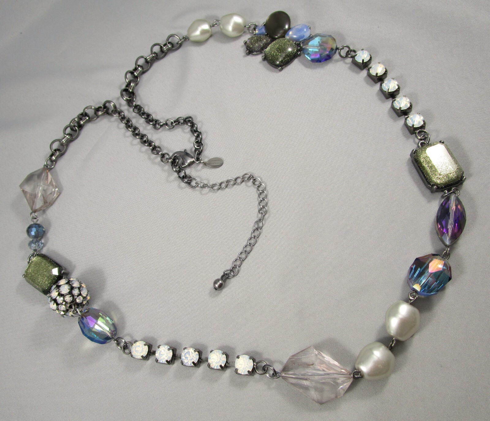 CHICO’S Black Blue Clear Beaded Adjustable Long Fashion Necklace 7023