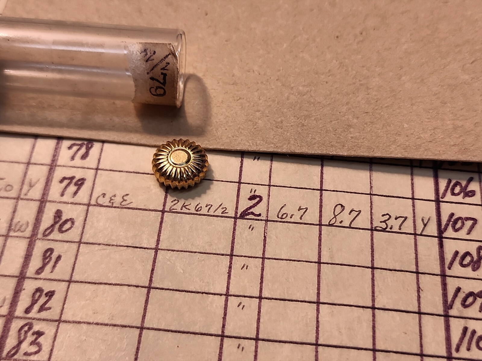 NOS 12 Size Yellow Pocket Watch Tap 2 Crown 8.7mm Diameter