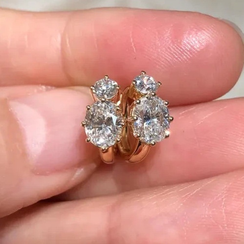 5.00Ct Oval-Cut EF/VS1 Lab Grown Diamond Huggies Earring 14K Yellow Gold