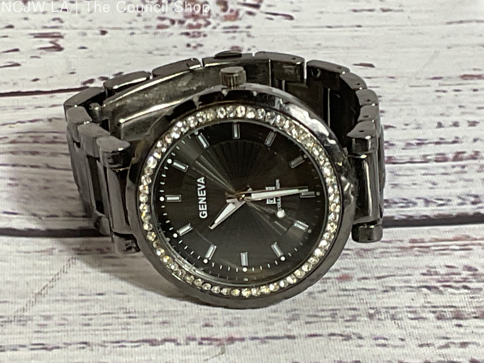 GENEVA MN Collection MN MN8052 Women’s Black & Rhinestone Watch- 6″