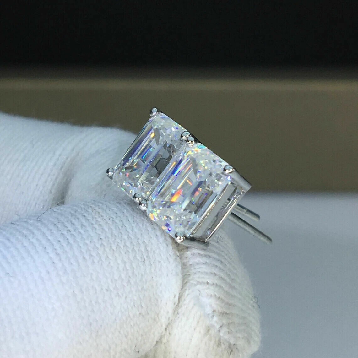 3.0 Ct Emerald Lab Created Diamond Solitaire Stud Earrings 14K White Gold Plated