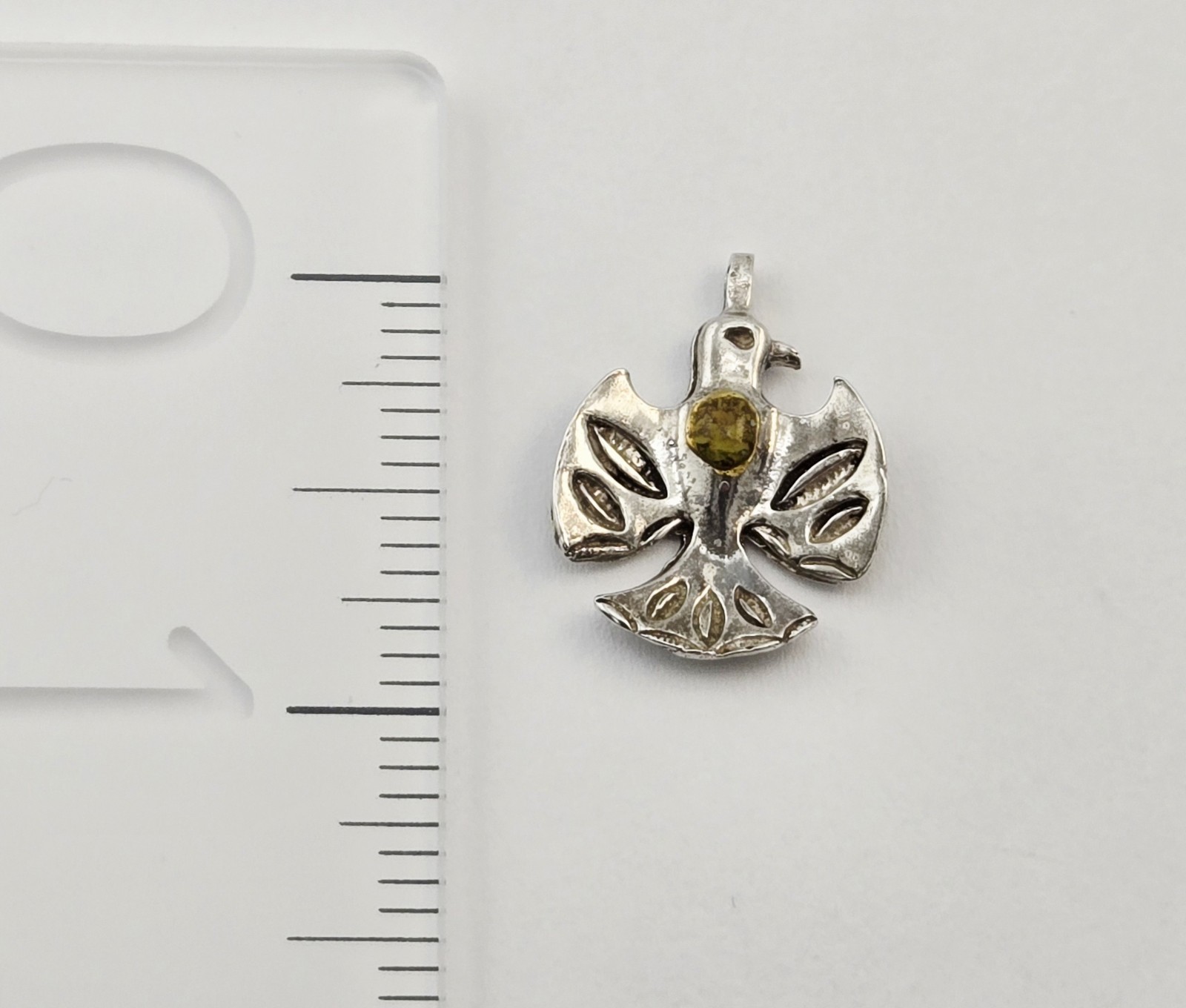 VTG Native American Thunderbird Sterling Silver Green Gemstone Pendant – 3.0g