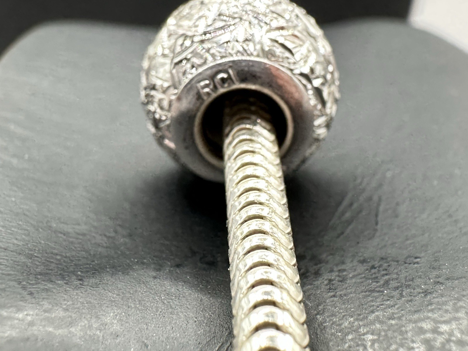 Sterling Silver 925 Snake Chain with Crystal And Silver Barrel Slide Charms RCI