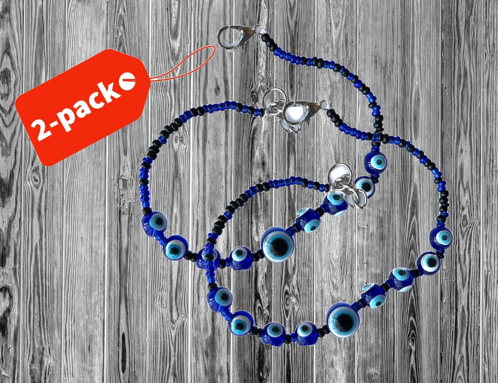 2-packs Evil Eye Bracelet, Blue beads, Turkish Nazar, lucky, charm