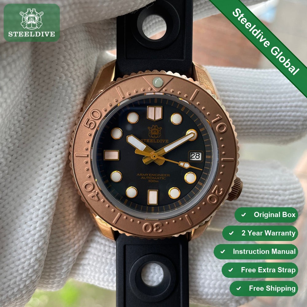 STEELDIVE SD1968S Mens Bronze 44mm 300M Automatic Dive Watch NH35 Sapphire Steel