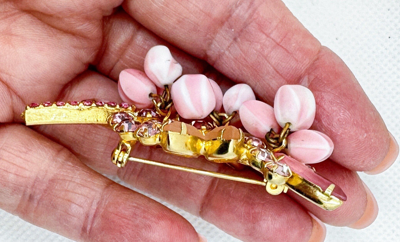 Verified Juliana D&E Cha Cha Brooch Pink Stripe Glass Rhinestone Floral READ