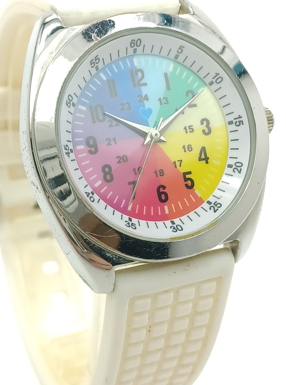 Nurse Mates Rainbow Dial Watch White Band Medical New Battery ✔️