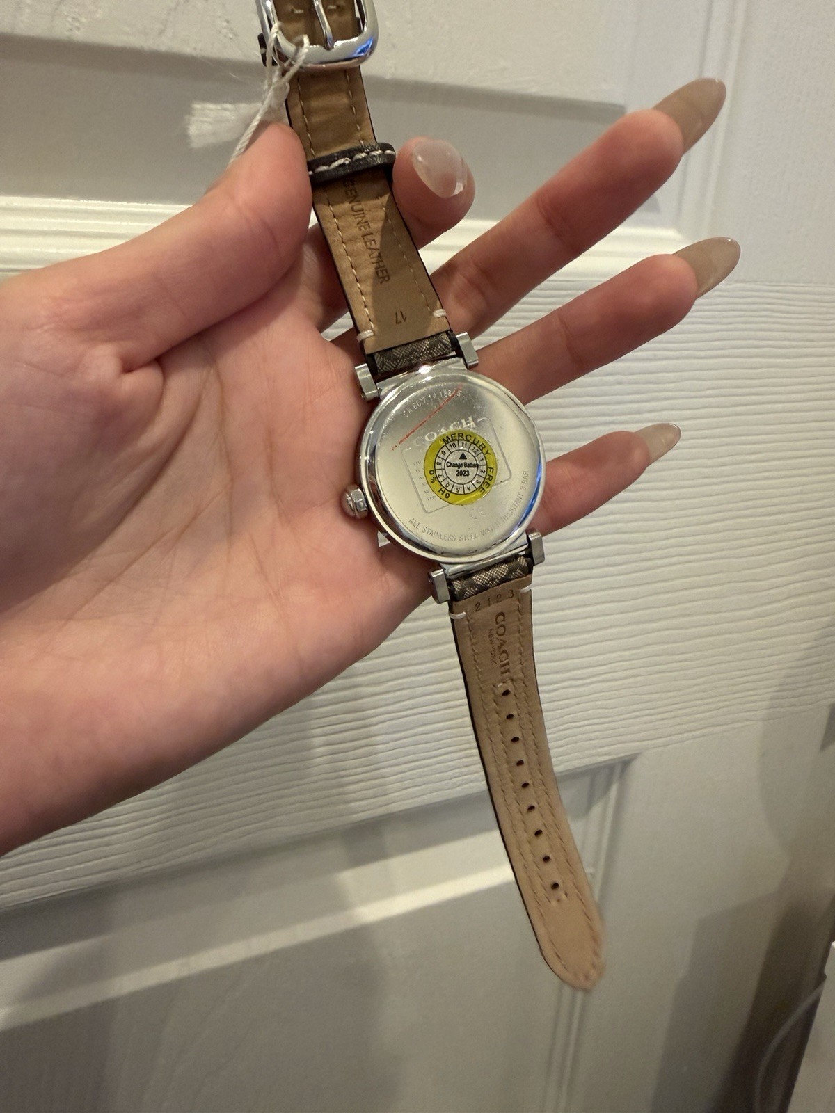 Coach Women’s Quartz Watch Silver Dial Crystal Bezel Brown Leather Strap Box