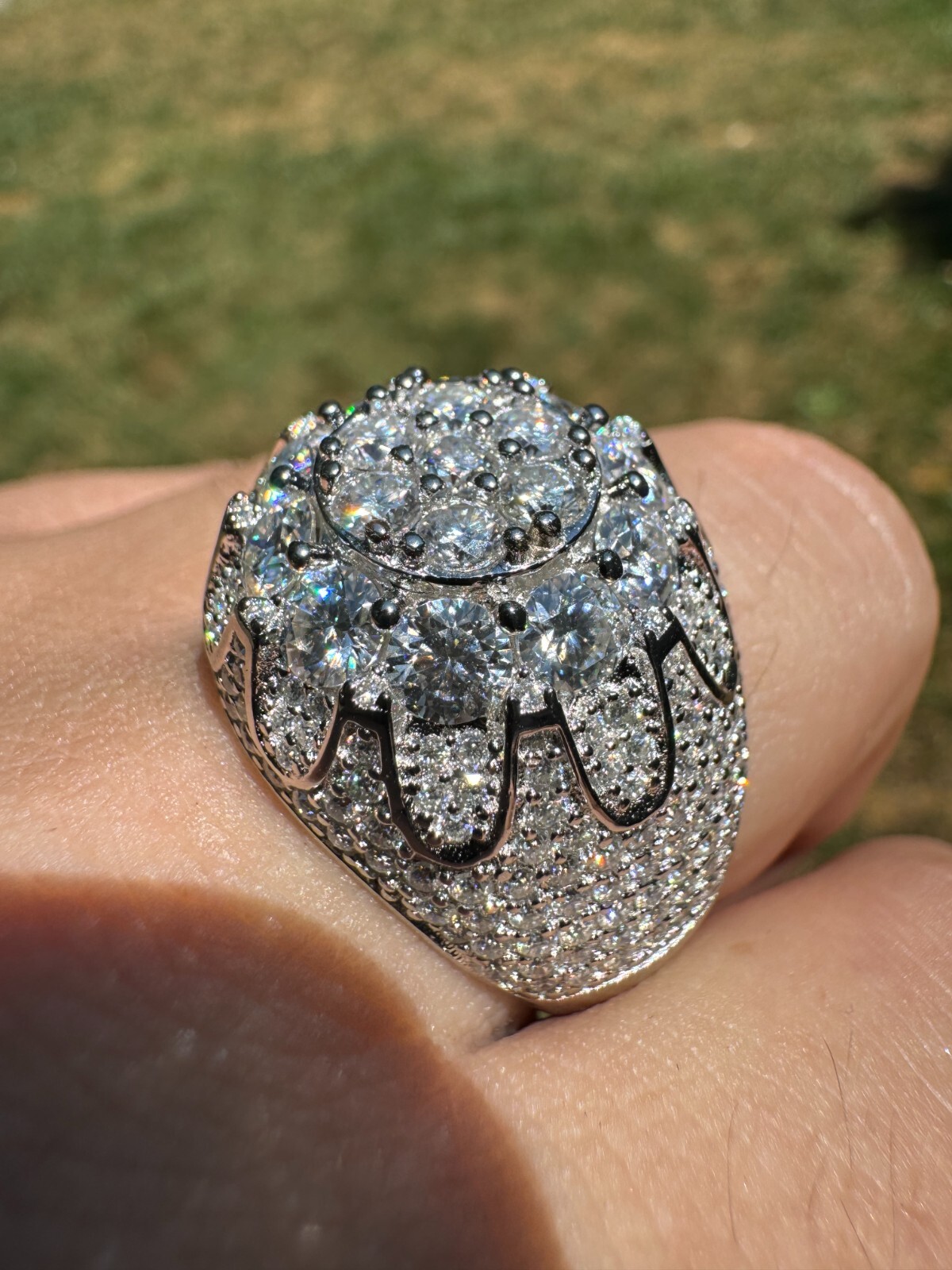 MOISSANITE Rapper Large Stone Dome Iced Hip Hop Ring 925 Silver Bust Down