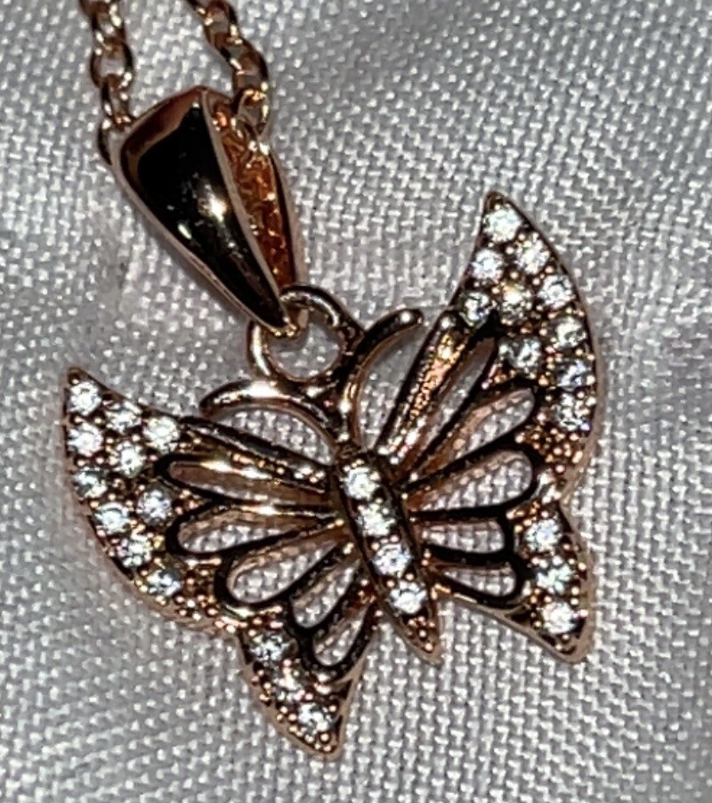 Chrysalis Rose Gold Necklace. 21 inches. Rose Gold And Diamond Embellished