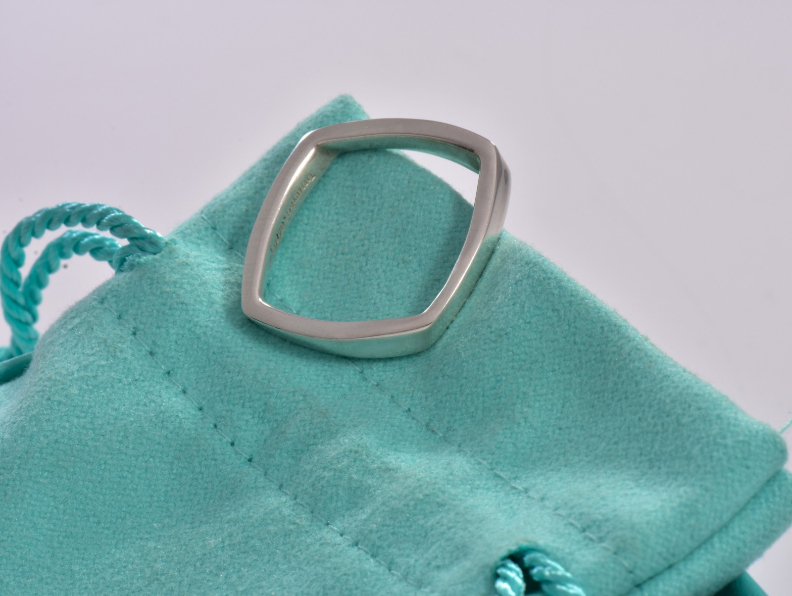 Size 9.5 Tiffany & Co Silver Frank Gehry Narrow Torque Square Ring in Pouch Rare