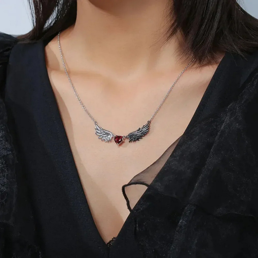 Heart Wings Necklace Jewelry Vintage Silvery Gothic Love Pendant
