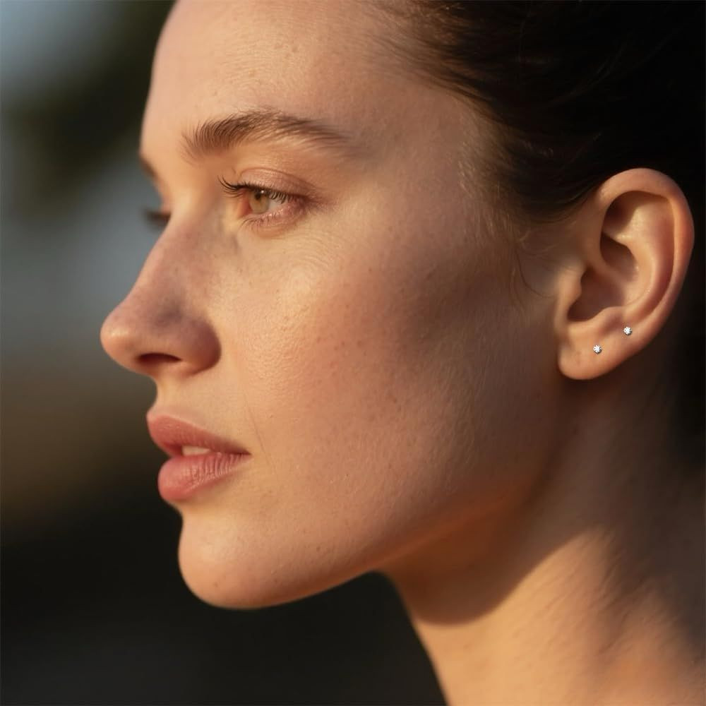 2mm Small Stud Earrings for Women Clear Cubic Zirconia 2mm, 2mm-10 Pairs