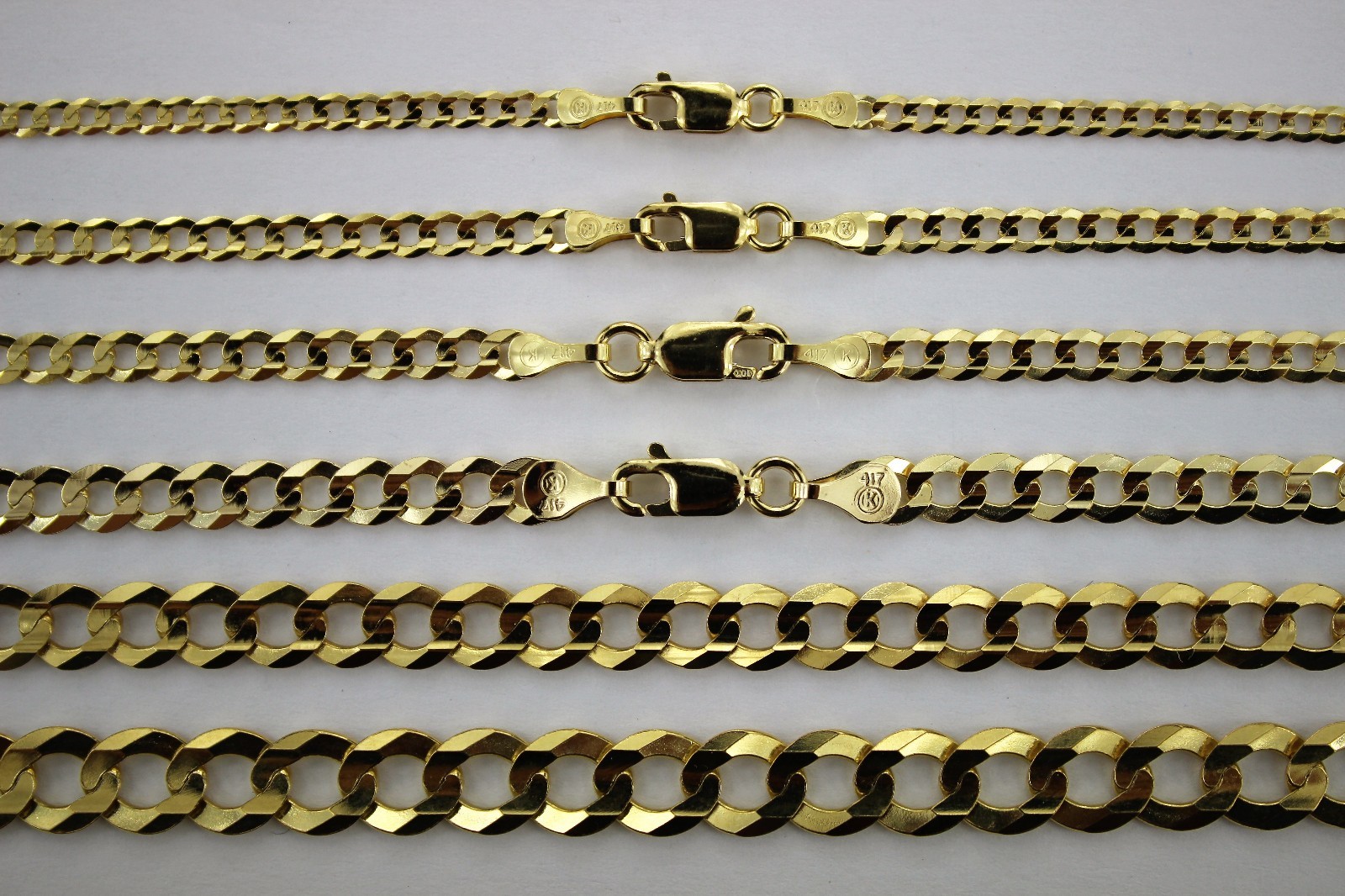 10K Solid Gold Cuban Curb Link Chain Necklace Bracelet Anklet 2mm~13mm 7″~36″