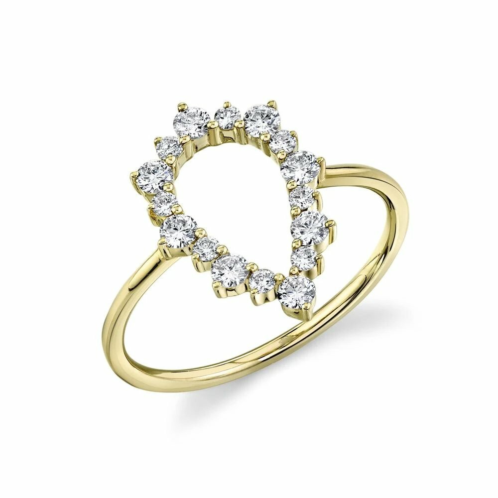14K Gold Diamond Pear Halo Ring Cocktail Right Hand Teardrop Round Cut Natural