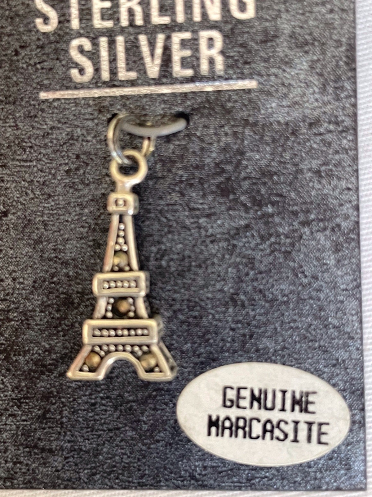 STERLING SILVER EIFFEL TOWER PARIS CHARM With Genuine Marcasite New In Package