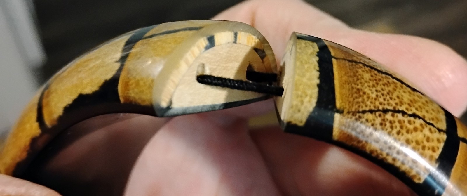 Vintage Bamboo Print Over Wood Cuff Bracelet Bangle