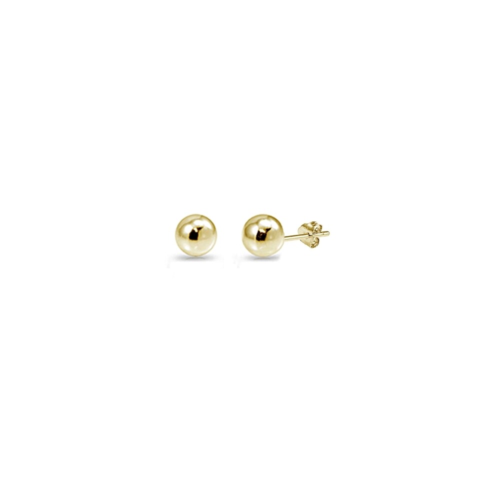 Yellow Gold Flashed Sterling Silver 8mm Polished Ball Bead Stud Earrings