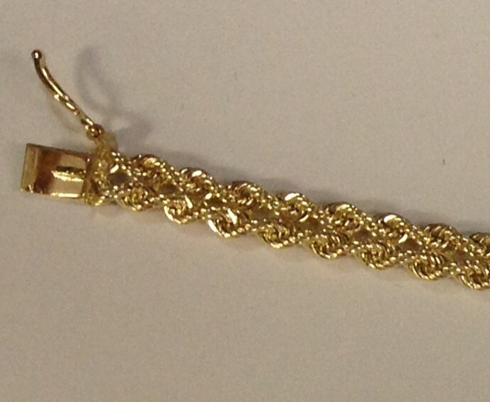 14k Yellow Gold 7″ Two Strand Multi Line Rope Chain Bracelet 5 MM 7.2 Grams