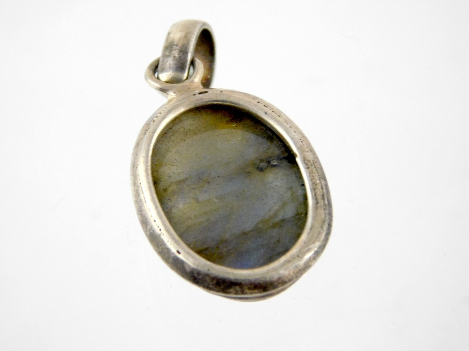 Vintage Sterling Silver Labradorite Cabochon Pendant 925 1.5 Inches 8.8 Grams