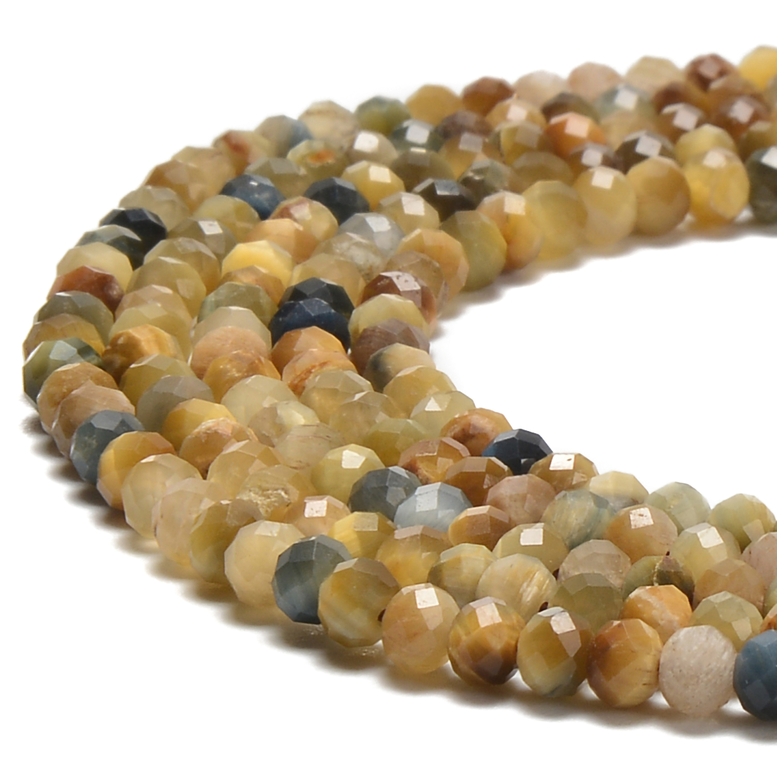 Natural Golden Blue Tiger Eye Faceted Rondelle Beads Size 3x4mm 15.5” Strand