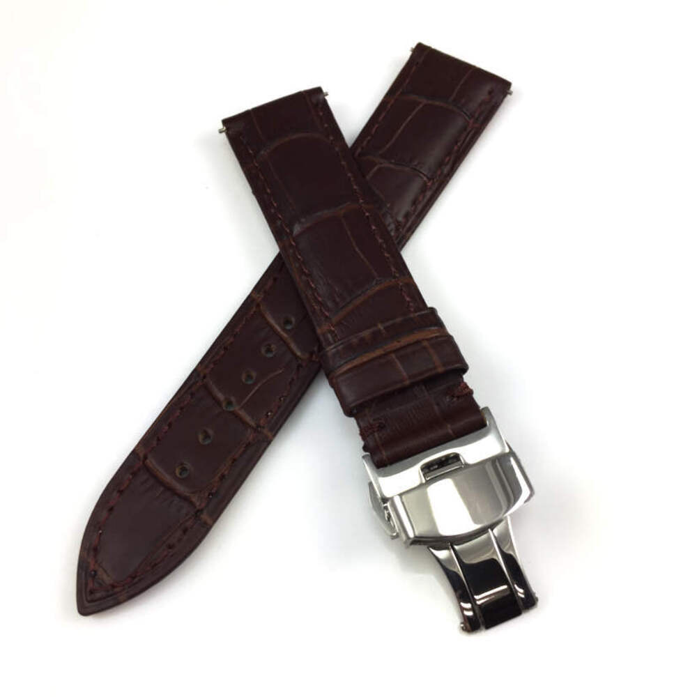 Brown Croco Quick Release Leather Watch Band Strap Butterfly Clasp Buckle #1032