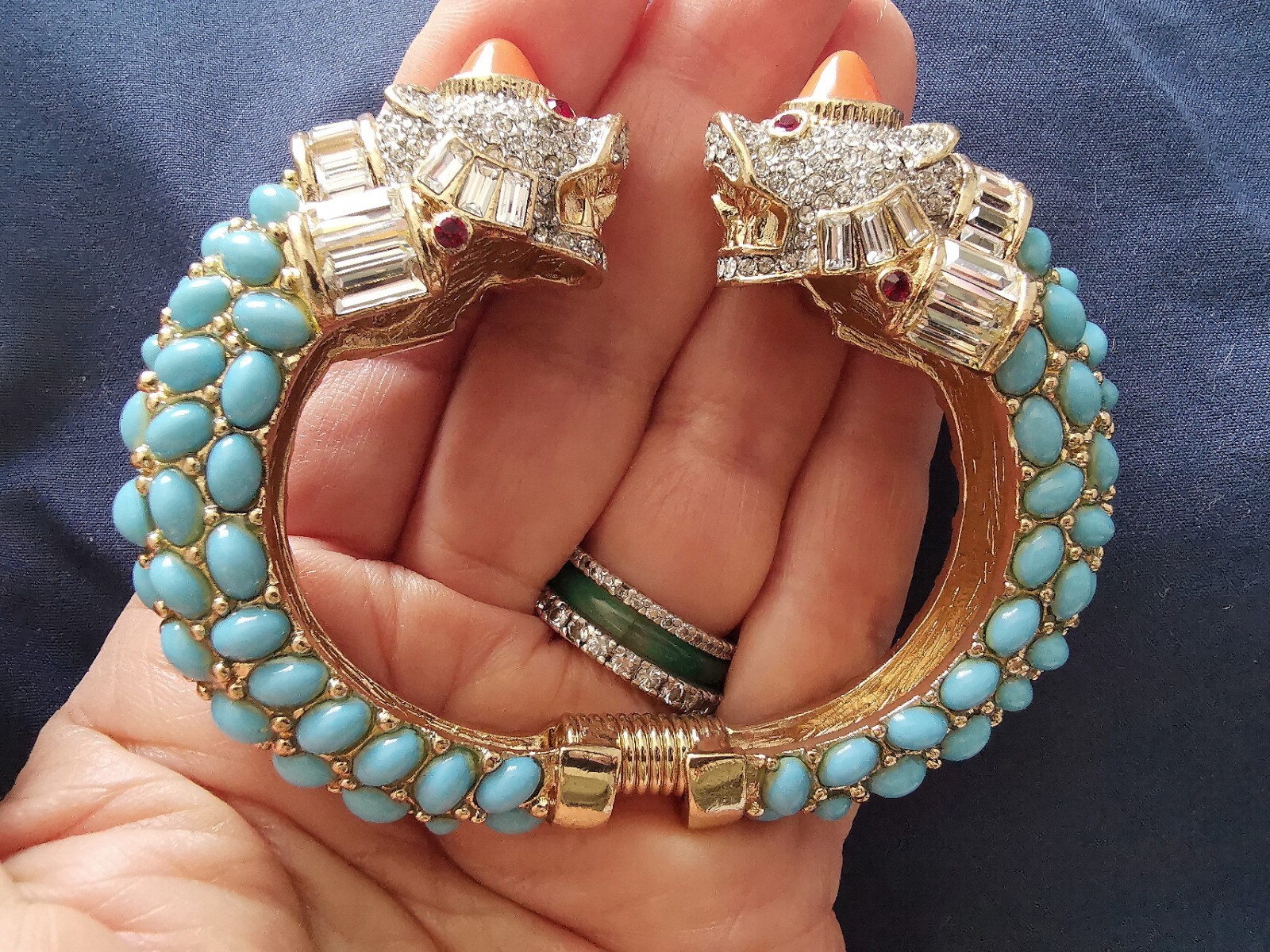 KENNETH LANE KJL KOI FISH GP CUFF/BRACELET TURQUOISE/CORAL CABS RED/ICE CRYSTALS