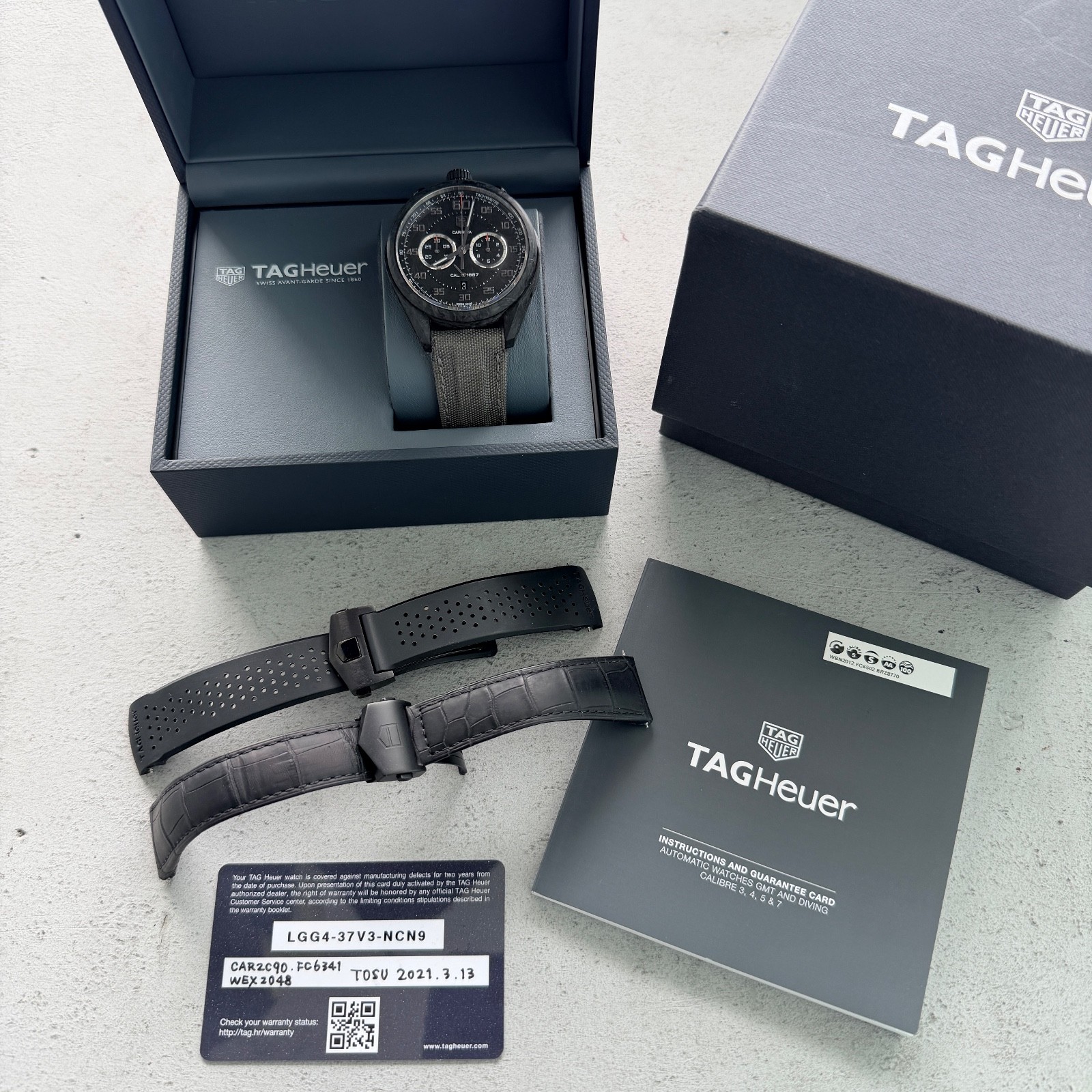 TAG Heuer Carrera Calibre 1887 CAR2C90 FC6341 – 3 straps! – Carbon Fibre