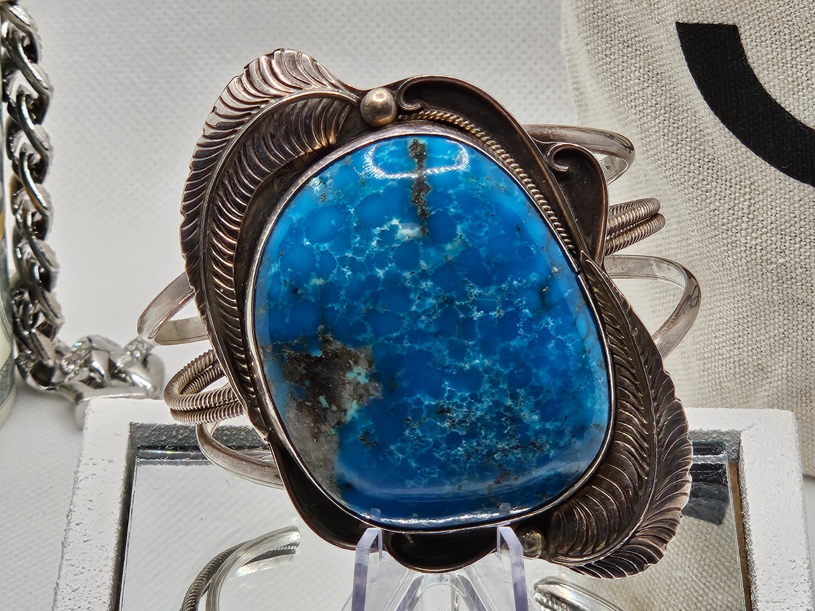 Native American Vintage Sterling Silver Jewelry with Large Turquoise Stone
