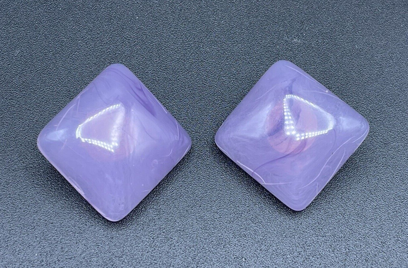 Vintage Semi-Transparent Lavender Purple Lucite Disk Clip On Earrings Gorgeous!