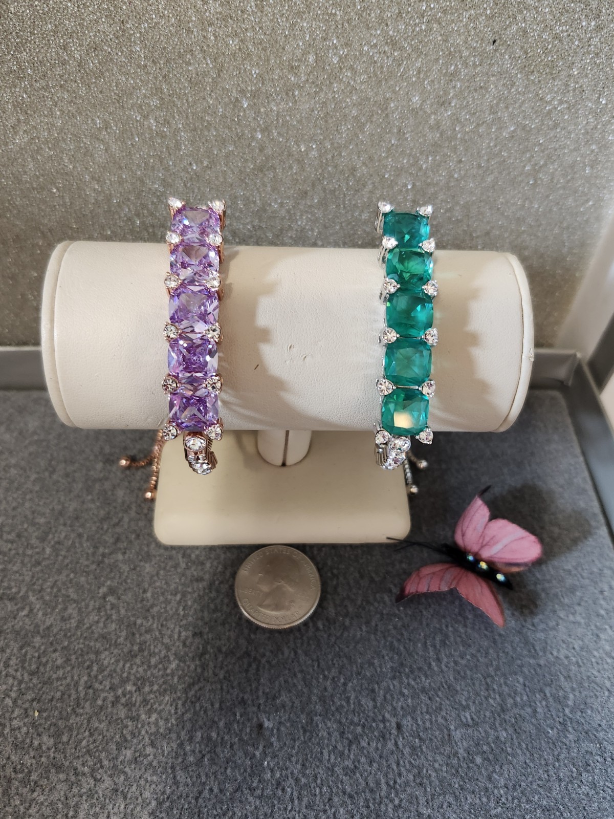 Joan Boyce Bracelet Lot Color Me Happy Green & Bolo Lavender Crystal Stations