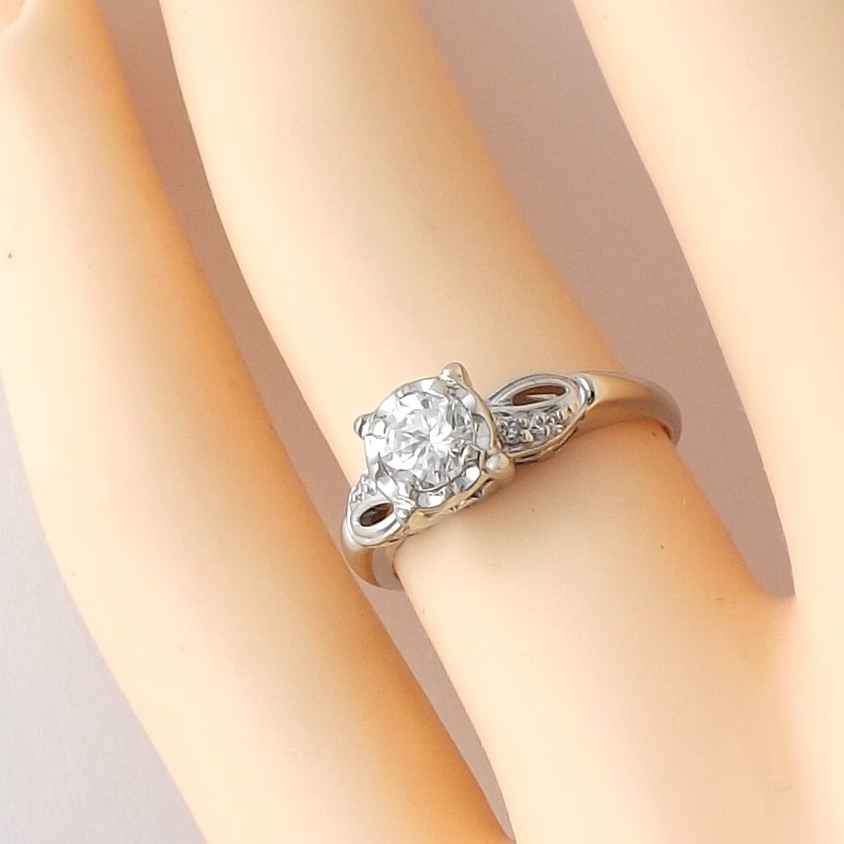 Palladium Round Natural Diamond Engagement Ring Illusion Set Vintage