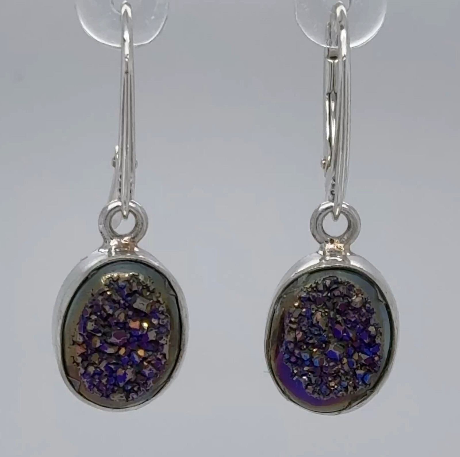 Oval DRUZY / Druse / Drusy Quartz Earrings – 925 STERLING SILVER Leverback #154e