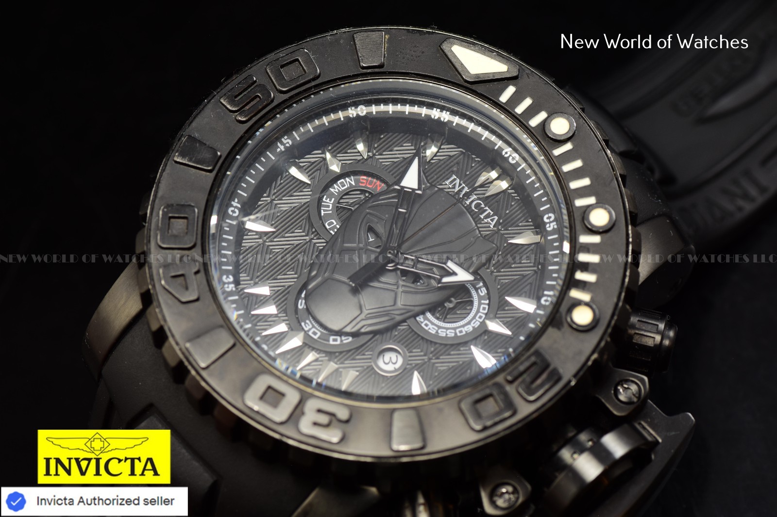 RARE Invicta Marvel BLACK PANTHER LTD ED 58mm SWISS Quartz Black Tone Watch