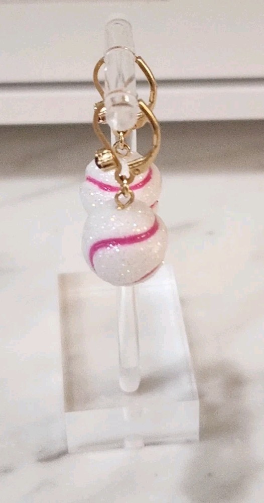 NWT! Betsey Johnson Pink & White Baseball Dangle Game Day Sparkle Earrings