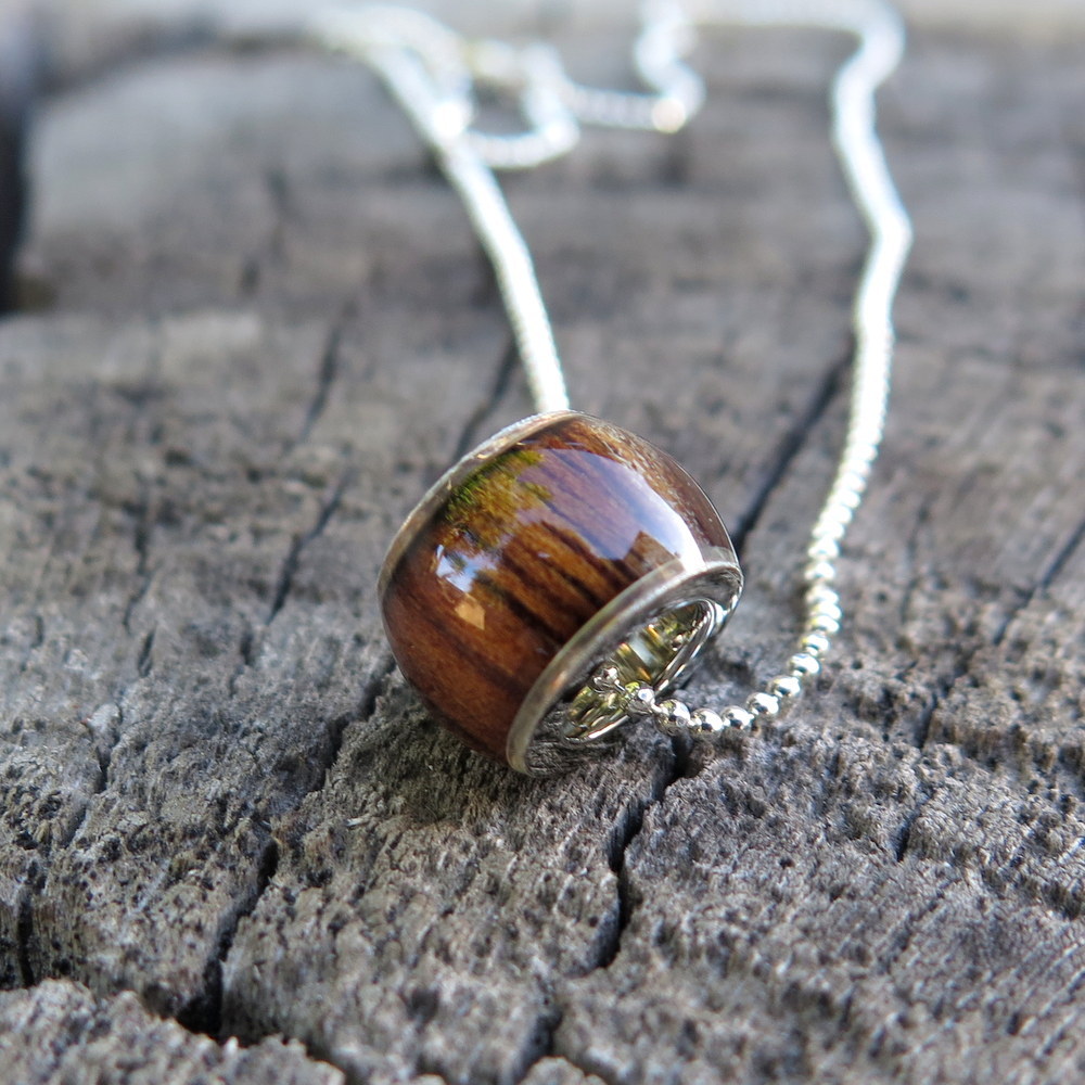 Koa Wood Hawaiian Jewelry Barrel 8mm Silver Rhodium Plated Brass Pendant BRP1042