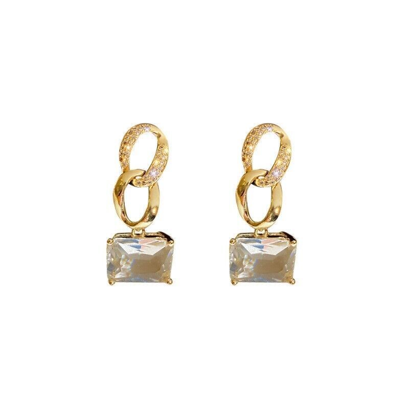 Retro chain geometric shape gold earrings Personality trend women jewelry
