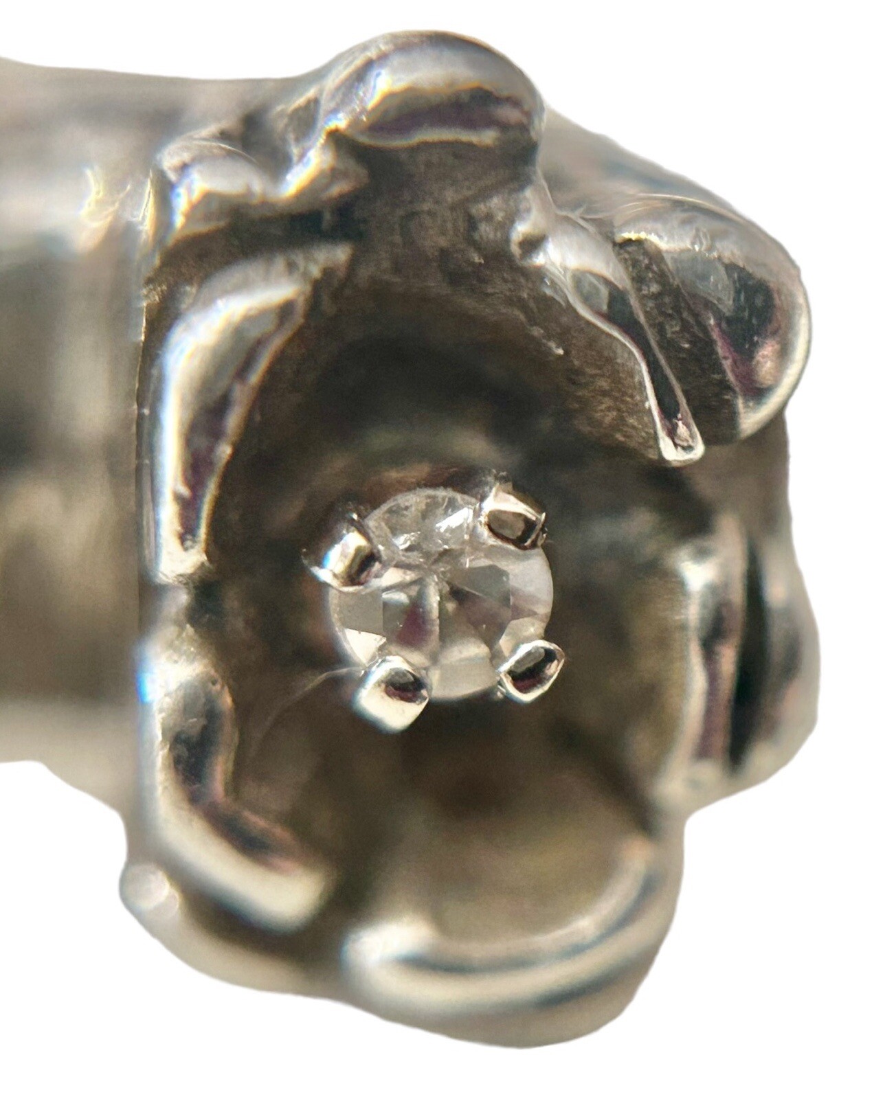 Sterling Brutalist Freeform Mod Flower Diamond Ring Sz 6.25 Scandinavian Style