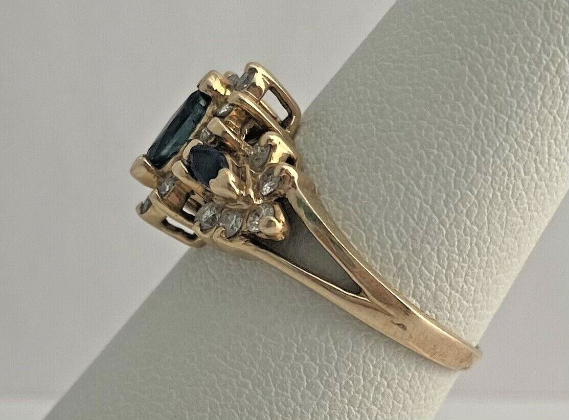 14K Yellow Gold Marquise Sapphire .60 Carats Diamond Ring 3.2 Grams Size 6.75