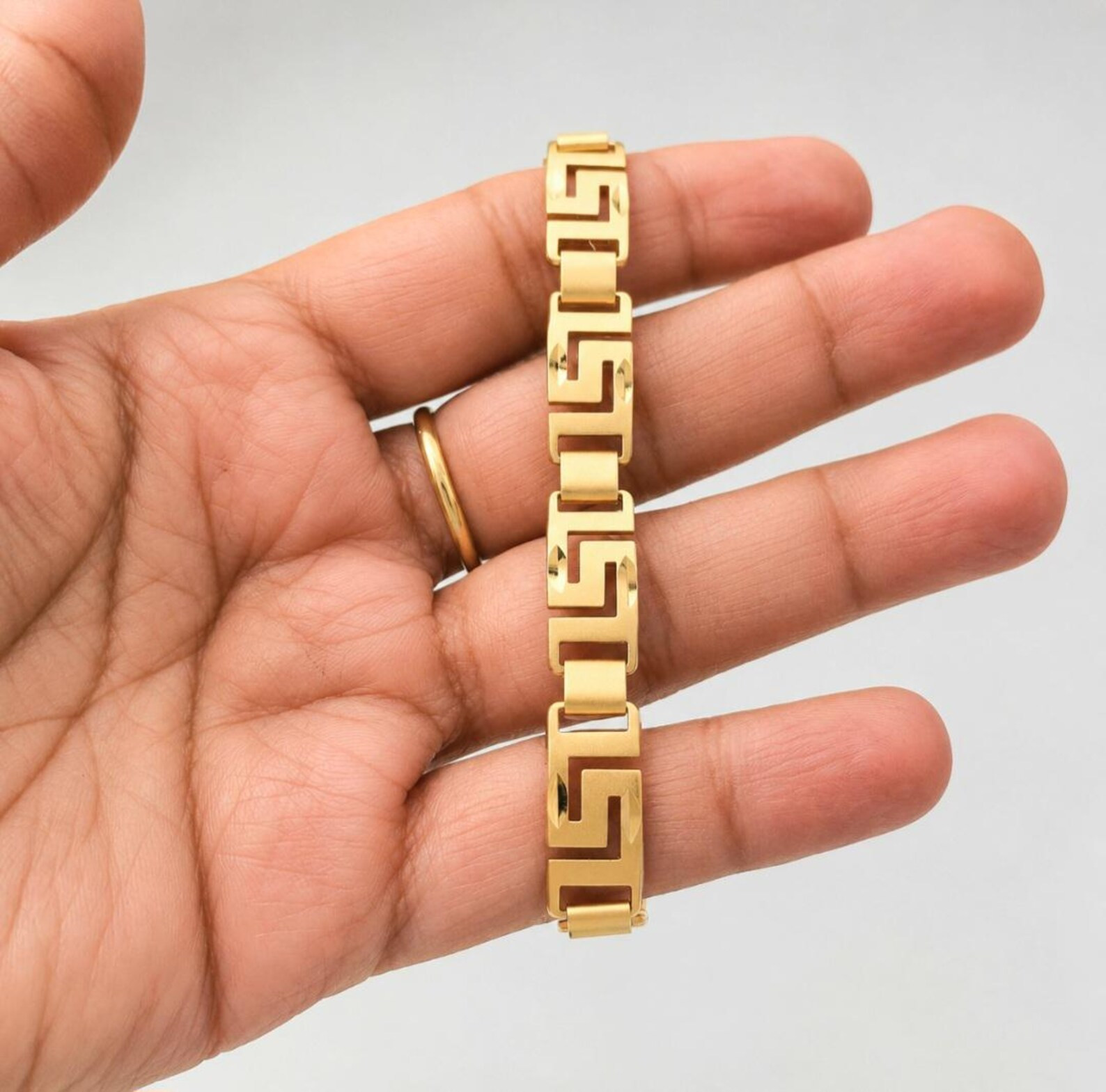 Gold Greek Key Bracelet, Ladies Greek Key Bracelet, 14k Heavy Plated Gold