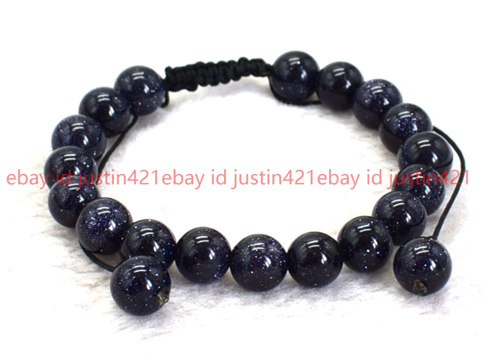 Natural 10mm Blue Sandstone Gems Round Beads Braided Adjustable Bracelet 7.5”