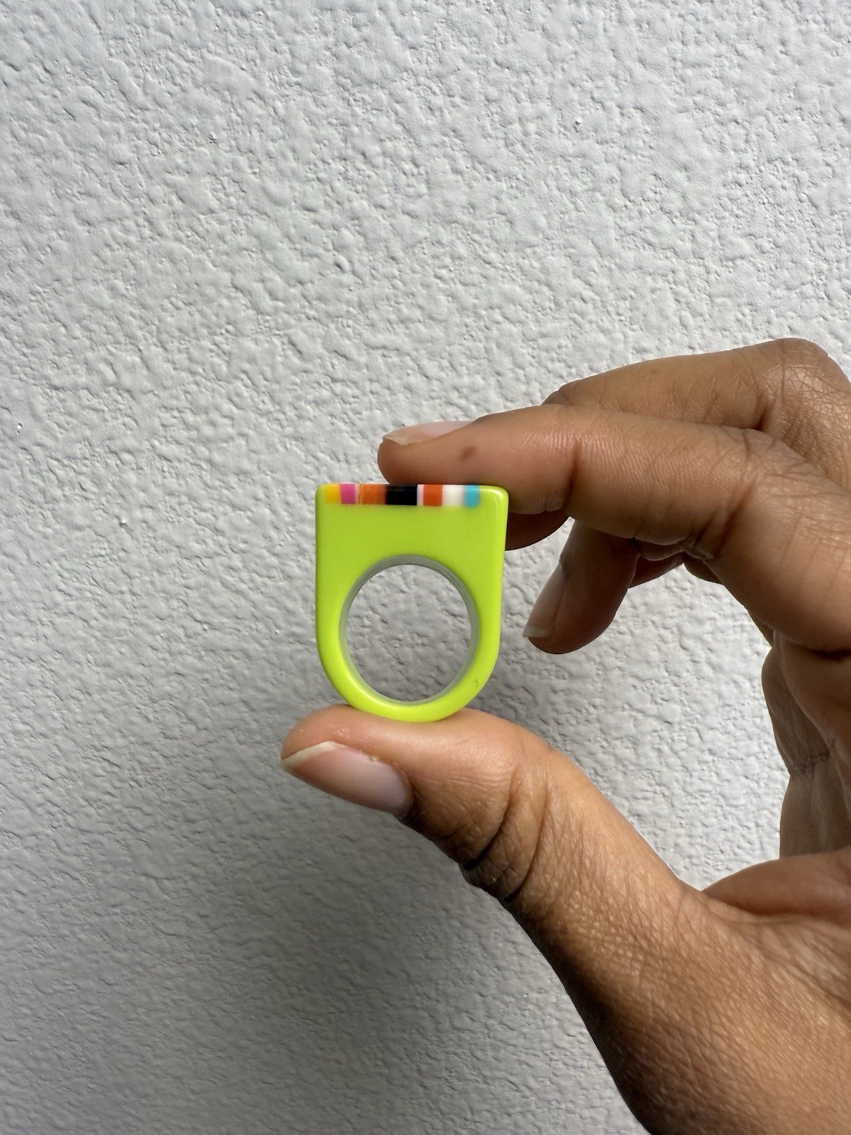 Vintage Neon Striped Resin Ring, Bold Multicolor Statement Jewelry, Size 7