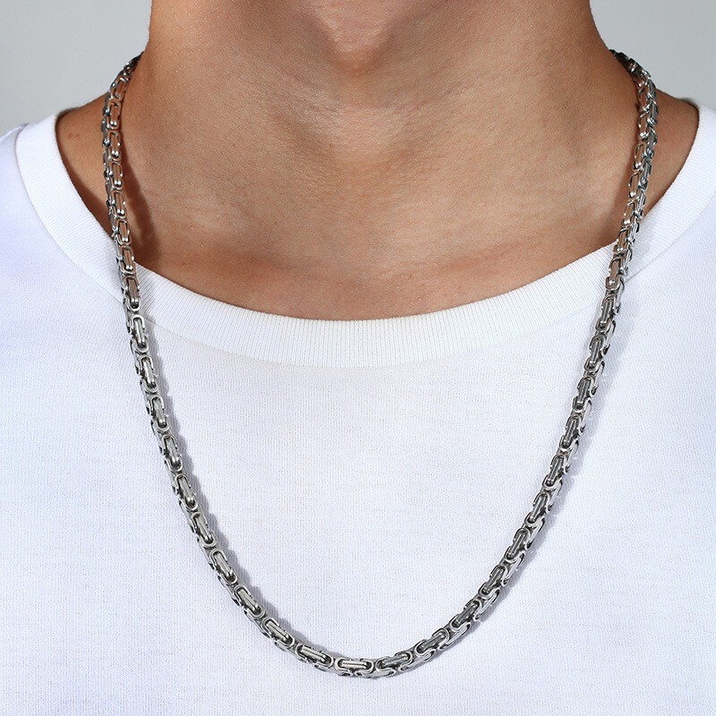 4/5/8mm Stainless Steel Byzantine Link Chain Necklace Men Gold Silver Black