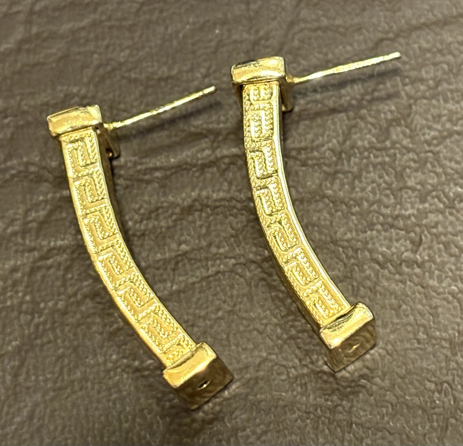 18K Yellow Gold Plated Designer Signed Greek Key Pierced Earrings
