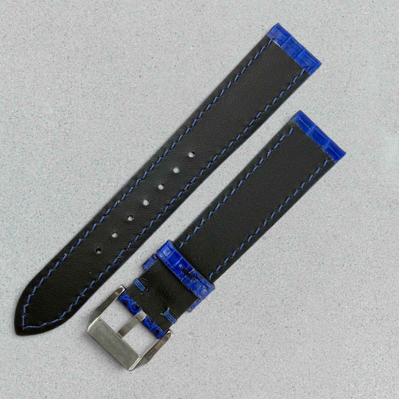 Genuine Lizard Leather Watch Band Strap 18mm Blue Handmade 316L Buckle