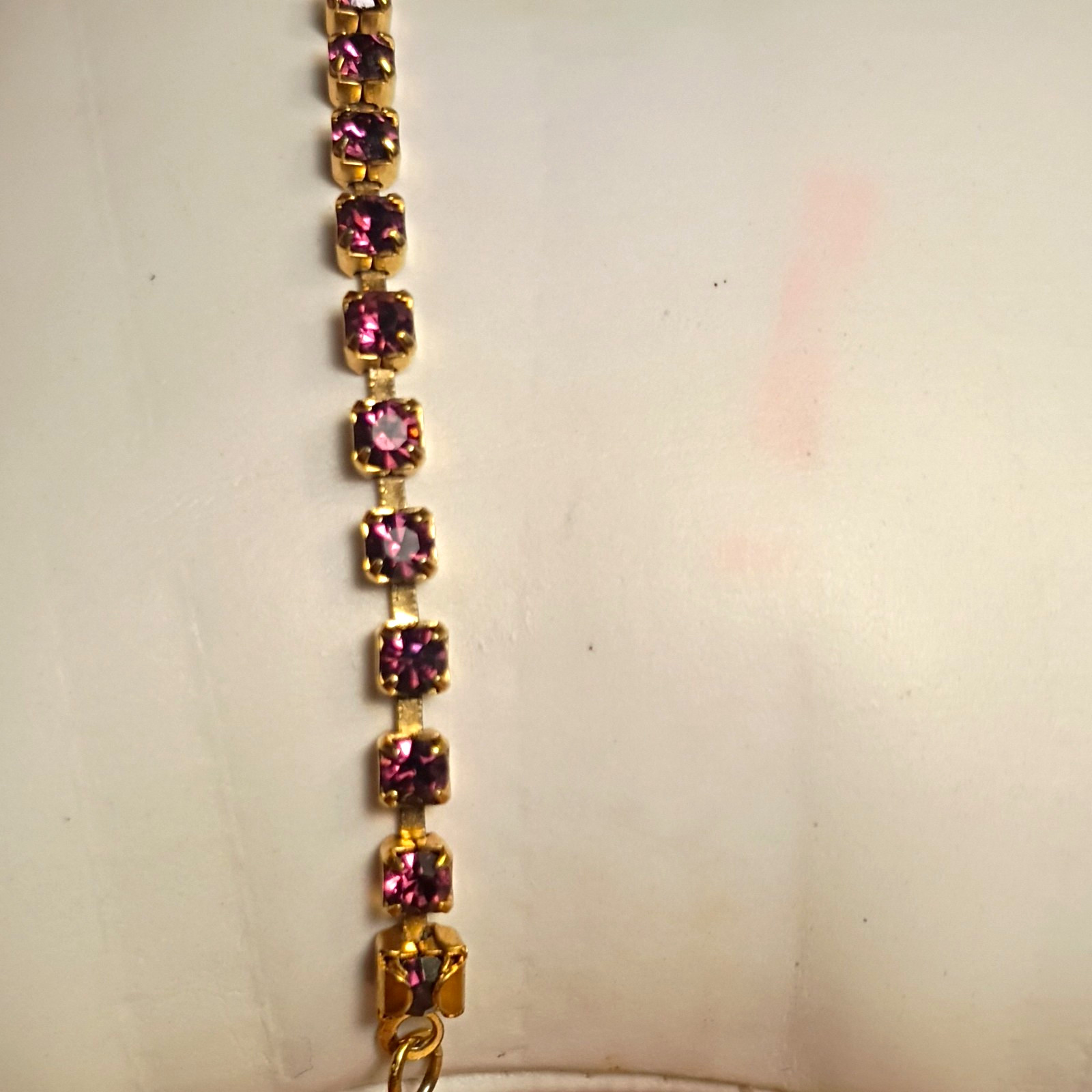 Avon Gold Tone Prong-Set Round Purple Simulated Rhinestone Tennis Bracelet