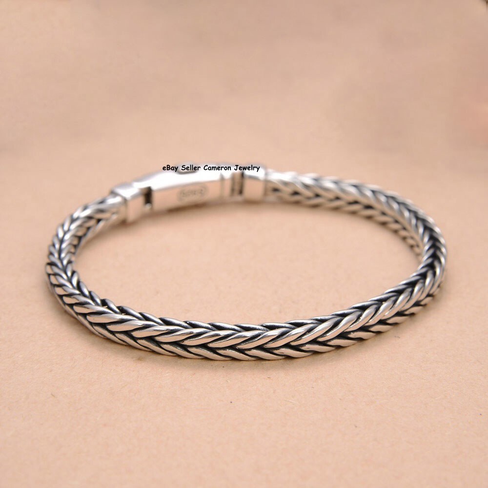 Pure S925 Sterling Silver Chain Men Women 5mm Wheat Link Bracelet 7.1-8.7inch