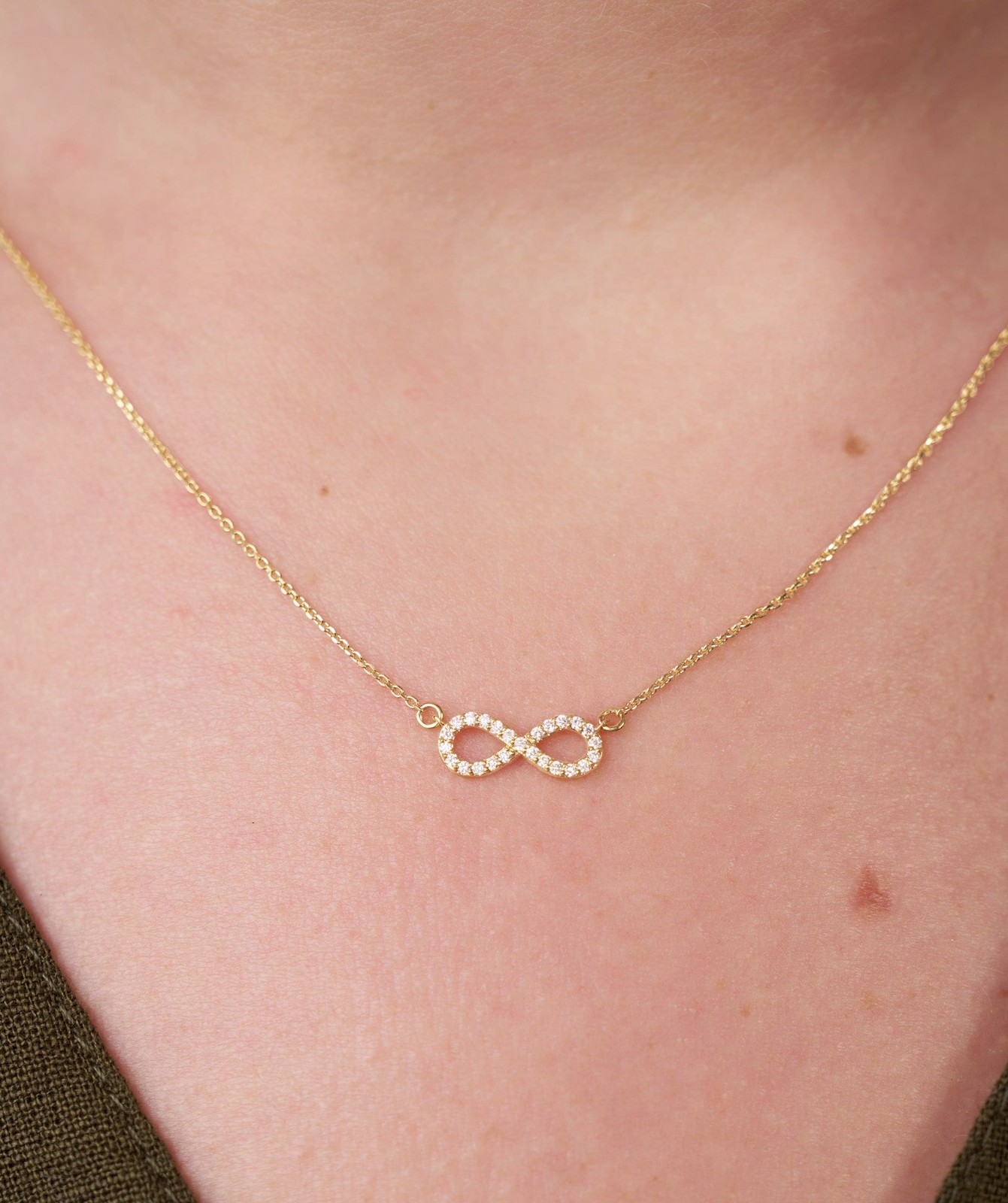 0.10 CT Round Lab Grown Diamond 14K Gold Dainty Infinity Symbol Pendant Necklace
