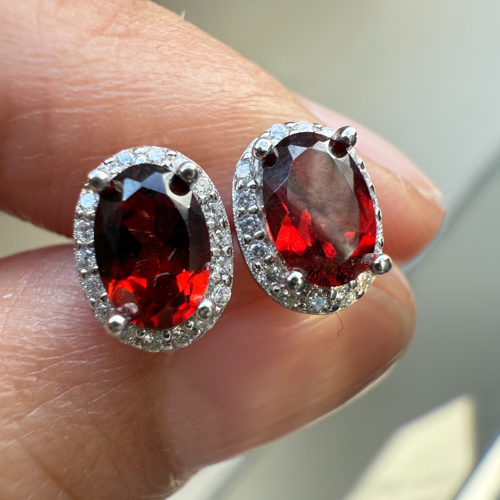 925 Sterling Silver Earrings 6x4mm Natural Rhodolite Garnet Gemstone Zircon Gift